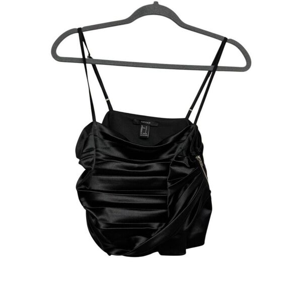 Forever 21 black satin crop tank size large - Picture 1 of 3